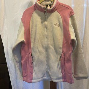 The North Face TNF Fleece Jacket Coat Pink and White Nice Condition Girls XL